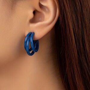Geometric C Shaped Royal Blue Hoop Earrings